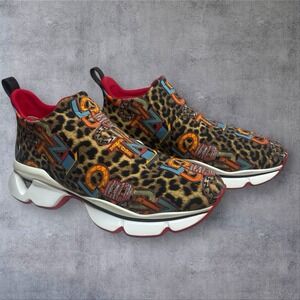 Christian Louboutin Space Run Leopard  Sneakers Slip On Shoes Womens US 9 Logo